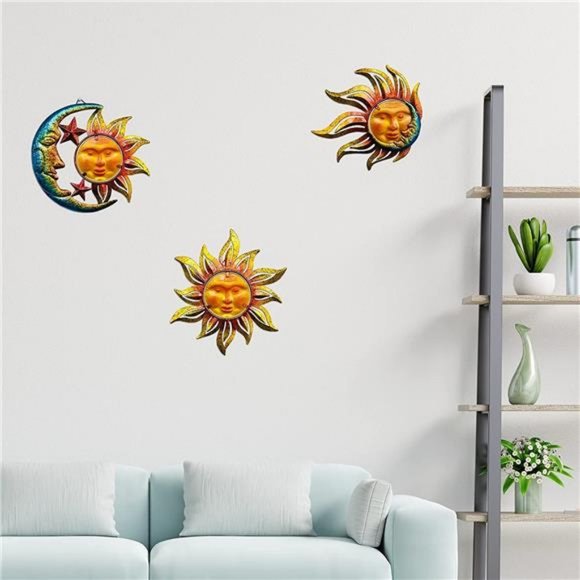 Wall Decor Sun Face Metal Wall Art Decor Metal Glass Hanging Wall Set